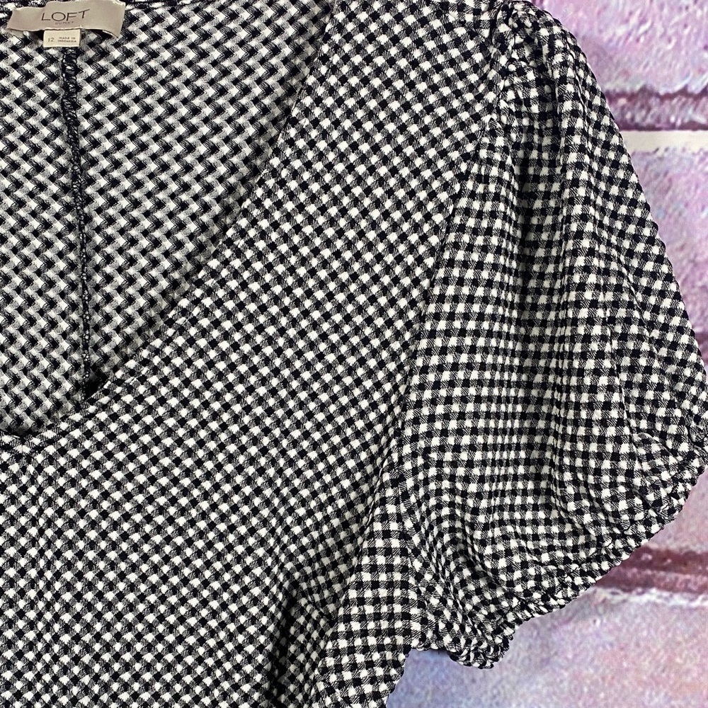 LOFT Houndstooth Tie Waist Midi Dress Women’s 12 Black White - Picture 3 of 8